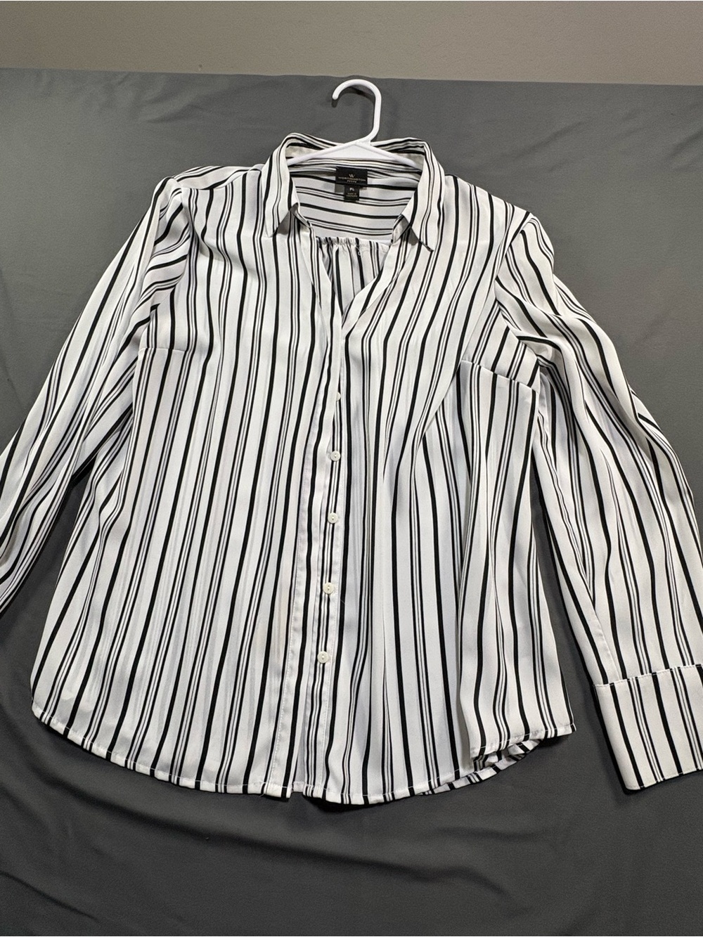 Worthington Black and White Vertical Stripe Button-Down Shirt
